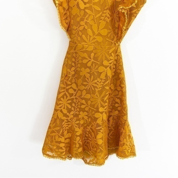Angel Biba NWT Small Mustard Yellow Lace Open Back Mini Dress Sleeveless - Picture 2 of 11